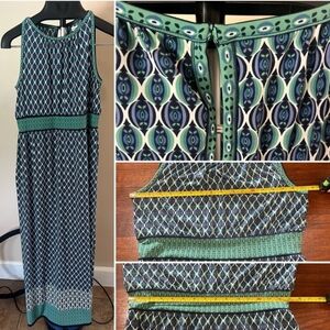 Geometric Pattern Maxi Dress in Green and Blue